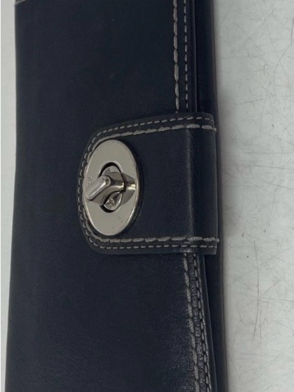 Coach Black Leather Clutch contrast stitching w/ Signature Silver Turnlock